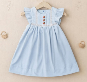 Vestido de Algodón para Niña, con Mangas con Volantes, Adorno de Encaje, Bordado Floral, Vestidos Casuales de Boutique para Niña, para Pascua y Verano - Product Image 5