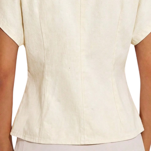 Blusa Casual de Verano para Mujer, Estilo Envolvente con Botones, Cuello en V, Manga Corta, Denim Lavado Color Marfil, Elegante, Corte Regular, para Oficina, Uso Diario - Product Image 4