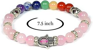 Pulsera Ajustable de Cuarzo Rosa Natural de Primera Calidad con Cuentas de Chakra y Mano de Hamsa, Compre Artículos Genuinos en Línea en Amayra Crystals - Product Image 2