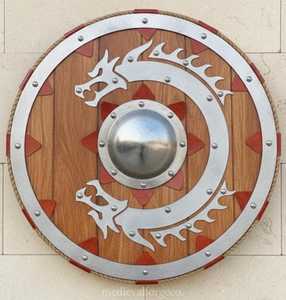 โล่ไม้ทรงกลมลายมังกรชุบเงิน ดีไซน์เหล็กสไตล์นักรบไวกิ้ง ของสะสมงานศิลปะโลหะ - Product Image 2
