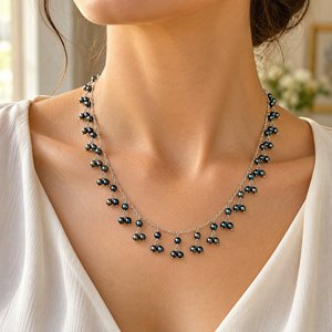 สร้อยคอมุกสีเทา เงินแท้ 925 เครื่องประดับโบโฮทำมือ - Product Image 1