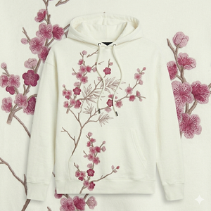 Sweat-shirt à capuche unisexe personnalisé style Sakura brodé en coton premium, pull-over floral en molleton de coton unisexe - Product Image 4