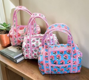 Mini <b>Duffle</b> <b>Bag</b> Handmade Quilted Cotton Fabric Floral Print Travel <b>Bag</b> <b>Women</b> <b>Small</b> Size Duffel Handbag Lightweight Weekend <b>Bag</b> - Product Image 3