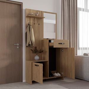 Gancho de pared de 2 puertas Olpe y perchero con 1 cajón, 1 estante, 1 Espejo, árbol de pasillo duradero - Product Image 3
