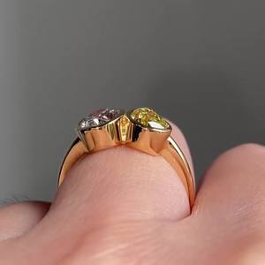 Elegante Anillo de Compromiso Abierto Toi et Moi con Diamante Cultivado en Laboratorio, Color Amarillo Pera y Corte Ovalado, en Plata 925 con Engaste de Bisel, para Mujer - Product Image 5