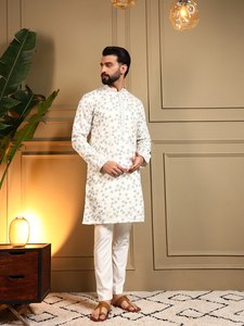 Ensemble élégant de kurta et pyjama en soie royale avec broderie et travail de sequins, pour mariage, festival, tenue ethnique pour homme, vêtements de fête - Product Image 2