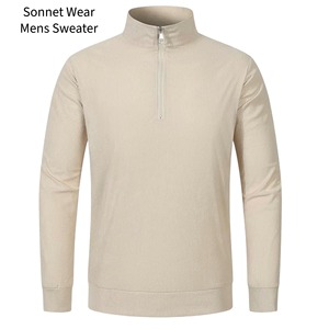 Sweat-shirt léger à col zippé pour homme, uni, 100% coton, décontracté, manches longues - Product Image 1
