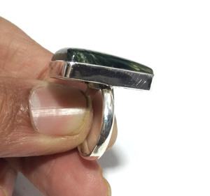 Bague en argent sterling 925 avec cabochon de séraphinite verte naturelle, faite à la main, style bohème, motif floral, pierre précieuse de caractère, troisième partie - Product Image 5