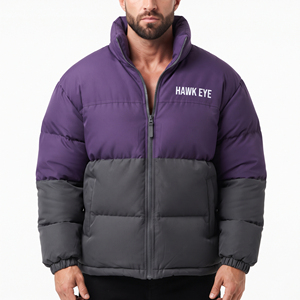 Men's Outdoor Winter <b>Padded</b> <b>Coat</b> Stand Collar Color Block Quilted Puffer Jacket Windproof Polyester Regular Fit Casual Warm Wear - Product Image 1