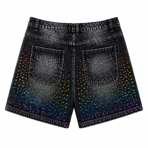 SHH INDUSTRIES Short en jean personnalisé pour homme, respirant, taille mi-haute, orné de strass et de boutons, avec ceinture florale en cristal, OEM ODM - Product Image 2