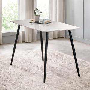 Modern Rectangle Dining <b>Table</b> with Black Solid Wood Legs Marble Top Midcentury Design Stable Home Furniture for 4 Seaters - Product Image 1