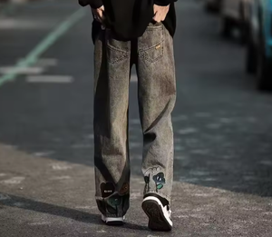 Pantalones de pana para hombre, corte holgado, cintura natural, cierre de botones, transpirables, para todas las estaciones, estilo streetwear gris, con bolsillos, corte recto y holgado - Product Image 5