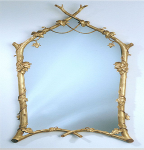 Espejo dorado Art Deco moderno con un elegante diseño geométrico escalonado, disponible a precios de mayorista. - Product Image 4