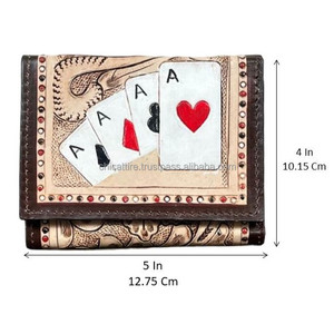 2026 Genuine Leather Western Wallet Women Embossed Floral <b>Playing</b> <b>Cards</b> Design Bifold Purse RFID Blocking <b>Card</b> Holder Handmade - Product Image 2