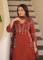 Ensemble Salwar en coton roux longueur cheville avec broderie et dupatta – Tenue ethnique traditionnelle pour femme, Inde et Pakistan, décontractée, séchage rapide, toutes saisons