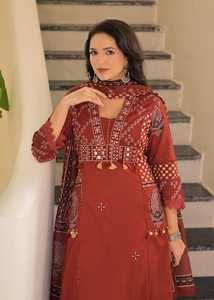Conjunto de Salwar de Algodón Color Óxido, Largo hasta el Tobillo, con Bordado y Dupatta, Ropa Étnica Tradicional para Mujer, India, Pakistán, Casual, de Secado Rápido - Product Image 5