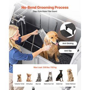 Vasca per toelettatura cani in acciaio inossidabile da 50 pollici con rampa, stazione di lavaggio per animali domestici da esterno con filtro acqua in PE, rubinetto e soffione doccia, porta sapone - Product Image 4