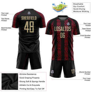Custom Digital Print Soccer Jersey Set <b>Men</b> Black Red Crew Neck <b>Short</b> Sleeve <b>Mesh</b> Quick Dry 100% Polyester Adult Teamwear - Product Image 2