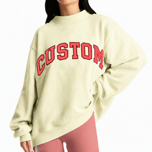 Custom Green Womens Drop Shoulder Oversized Mock Neck Fleece Sweatshirt Cozy Pullover Wholesale USA <b>UK</b> Europe Streetwear - Product Image 2