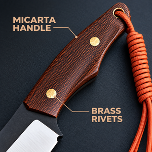 Couteau à lame fixe en acier carbone fait main avec manche en micarta marron et étui en cuir, couteau d'extérieur - Product Image 3