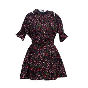 ชุดเดรสผ้าฝ้ายพิมพ์ลายบล็อกอินเดียสำหรับฤดูร้อน ผู้หญิงสวมใส่สบายในชีวิตประจำวัน แขนพองลายดอกไม้ ความยาวปานกลาง ซักได้ ทรงเอไลน์หวานๆ - Product Image 1