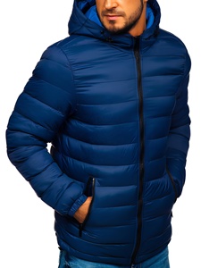 Chaqueta Acolchada con Capucha para Hombre, Azul, Corte Ajustado, Resistente al Viento, Cierre de Cremallera, Estilo Casual, Relleno de Poliéster, Grosor Regular, Largo Regular 2026 - Product Image 1