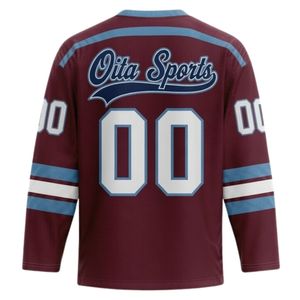 Men Maroon Blue Sublimated <b>Ice</b> Hockey Printable Polyester V Neck Jersey Long Sleeve Team Wear Training Sports Clothing - Product Image 2
