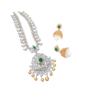 Rose Gold Plated American Diamond Bridal Jewelry Set with Earrings - Product Image 3