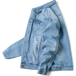 Veste en jean noire unisexe de haute qualité, modèles personnalisés 2022, lavable, ajustée, avec col montant à bouton unique, patchwork, streetwear - Product Image 4