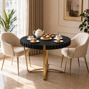 Table à manger ronde moderne de 45 pouces avec plateau en bois et pieds en métal, table en bois contemporaine - Product Image 4