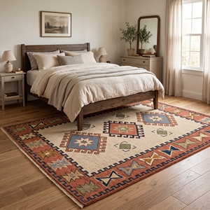 Tapis d'intérieur bohème géométrique en laine/coton à poils ras, résistant à l'huile, avec franges, pour chambre, salon, décoration intérieure, grand format - Product Image 1