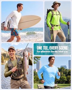 <b>Men's</b> Long Sleeve Rash Guard Solid <b>Neon</b> Green Quick Dry 100% Polyester Swim Shirt UPF50+ Anti-UV Protection - Product Image 4