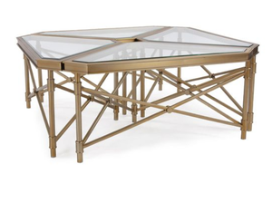 Modern Geometric <b>Glass</b> Coffee <b>Table</b> with Metal Frame Hexagon Shape <b>Side</b> <b>Table</b> for Living Room - Product Image 3