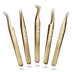 Pinces à épiler courbées personnalisées pour extensions de cils, couleur or, acier inoxydable, pinces à faux cils pour la beauté - Product Image 2