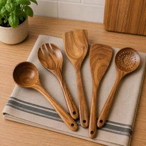 Juego de Cucharas de Madera con Diseño Clásico, Ecológicas y Duraderas, Utensilios para Servir Comida, Café y Té, para Bodas y Uso en la Cocina - Product Image 5