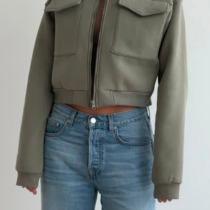 Chaqueta con Cremallera Personalizada para Mujer, Ropa Urbana, Sudadera Corta de Alta Calidad con Forro Polar de Algodón - Product Image 2