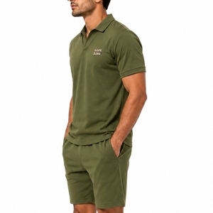 Conjunto de Camiseta Polo de Manga Corta y Pantalones Cortos para Hombre, Verano, Transpirable, de Algodón Tejido, Estilo Urbano, Alta Calidad, Uso Diario - Product Image 3