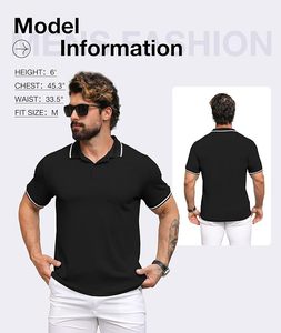 Chemises polo pour hommes, t-shirts décontractés à manches courtes, t-shirts de sport, chemise classique à col contrasté avec poche - Product Image 3