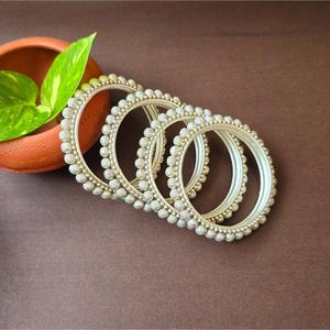 Fashion Silver Ball Studded Bangles Set of 2 - Product Image 1