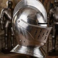 Casco Medieval Artesanal de Acero Pulido con Visera de Caballero, Armadura Funcional para SCA, Antiguo, Coleccionable, para Reenactment