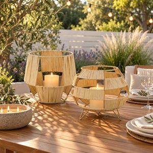 Lanterne minimaliste en feuille de palmier, porte-bougie sur trépied, lanternes de table, porte-bougie en verre pour jardin, lumière décorative intérieure - Product Image 4