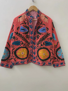 Suzani แจ็กเก็ตปักลายดอกไม้อินเดียเสื้อคลุมฤดูหนาวทำจากผ้าฝ้าย100% ถักสไตล์เสื้อโค้ทสั้น - Product Image 4