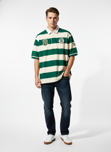 Maillot de rugby rétro personnalisé, vêtements de football, broderie, patch, manches courtes, coton, polo rayé court, t-shirts pour hommes - Product Image 5