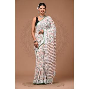 Elegante Saree de Lino Estampado con Blusa de Lino para una Moda Atemporal, Tela Ligera y Elegante, Disponible en Grandes Cantidades - Product Image 2