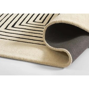 Tapis moderne à motifs géométriques à bordures à carreaux, beige crème neutre, en laine tuftée à la main, doux et moelleux, pour salon et chambre à coucher - Product Image 4