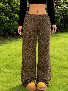 Pantalones anchos con estampado de leopardo para mujer, pantalones informales holgados de estilo urbano, pantalones largos de cintura alta a la moda - Product Image 6