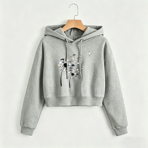 Hoodie Fashion <b>Cat</b> Flower Print Autumn Winter Cropped Sweatshirt Crop <b>Top</b> Sweatshirts Gothic Casual Style Clothes - Product Image 4
