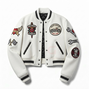 Chaquetas Varsity con Logotipo de Diseño Personalizado, Chaquetas de Béisbol con Mangas de Cuero, Chaquetas Cortas para Mujer, Chaqueta Deportiva Universitaria - Product Image 4