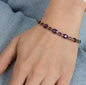 Oval Cut Natural Amethyst Stone Charm <b>Bracelet</b> 925 Sterling Silver Gold Plated Luxury Handmade Fine Jewelry Gift Womens - Product Image 1