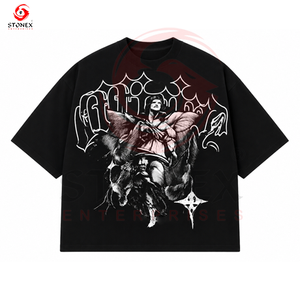 เสื้อยืดโอเวอร์ไซส์สีดำสำหรับผู้ชาย เสื้อยืดเนื้อหนาพิมพ์ลาย DTF ทรงหลวมสบายๆ สไตล์ลำลอง - Product Image 1
